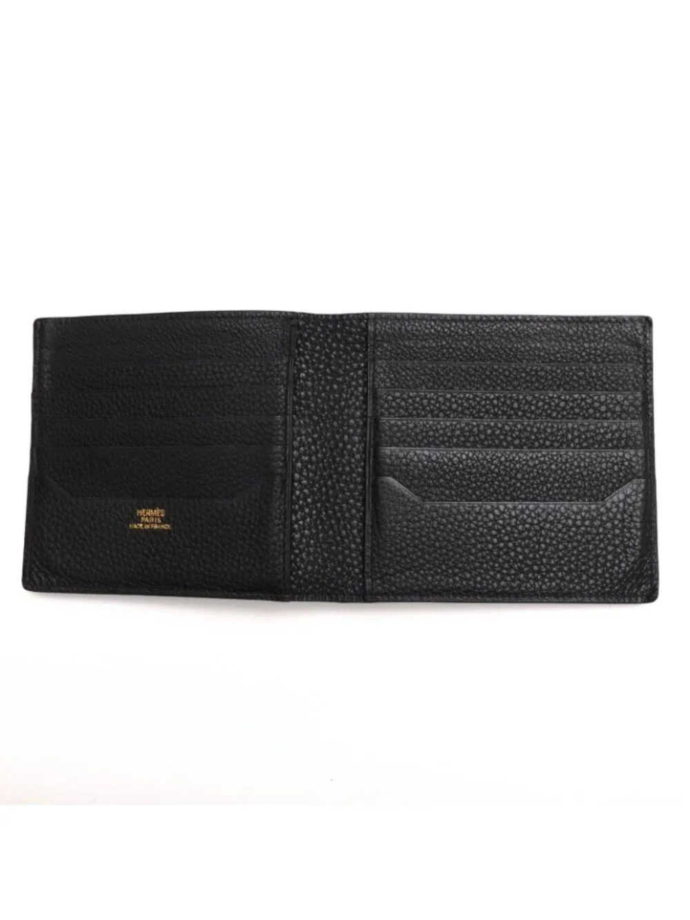 Hermes Wallet Leather Black Copernicus No Coin Purse Billfold Bifold Shrink